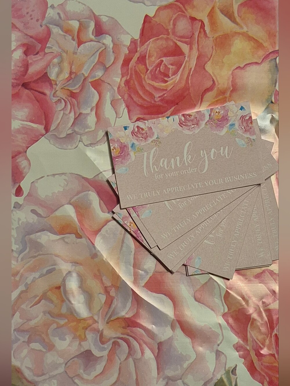 Poly Mailers 10x13 (25) Floral Watercolor Roses & 2x3.5 (25) Thank You Card Set